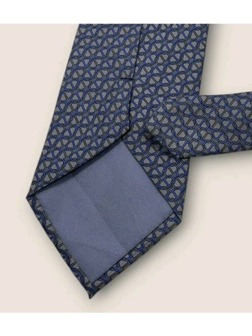 HERMÈS 7932 MA Silk Tie FRANCE Gray Blue Geometric Monogram H W:3.5" EUC - Picture 5 of 6